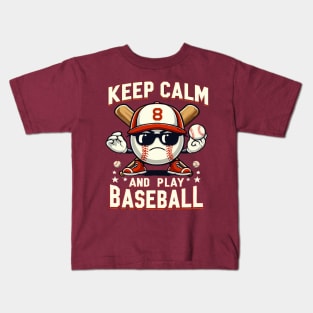 funny baseball ball keep calm and play baseball Kids T-Shirt